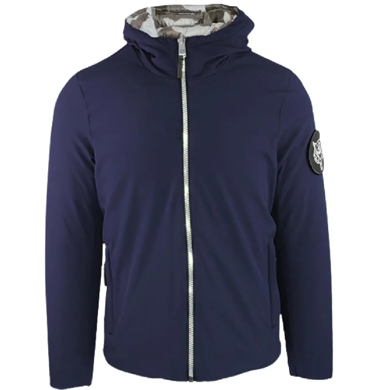 Cozy Casual Jacket-Plein Sport Padded Signature Logo Navy Jacket