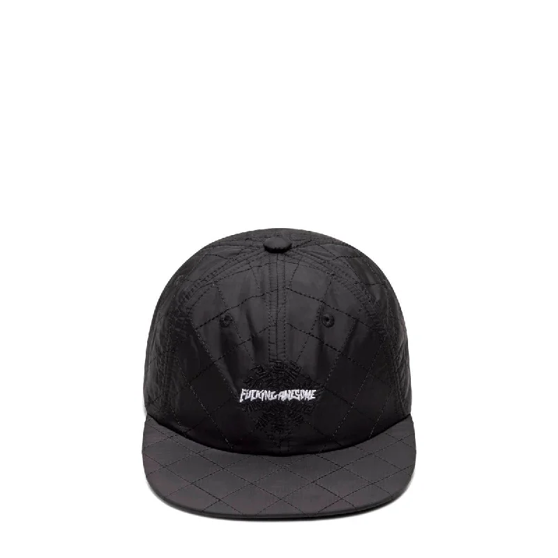 Classic Black Hat-QUILTED SPIRAL 6 PANEL STRAPBACK