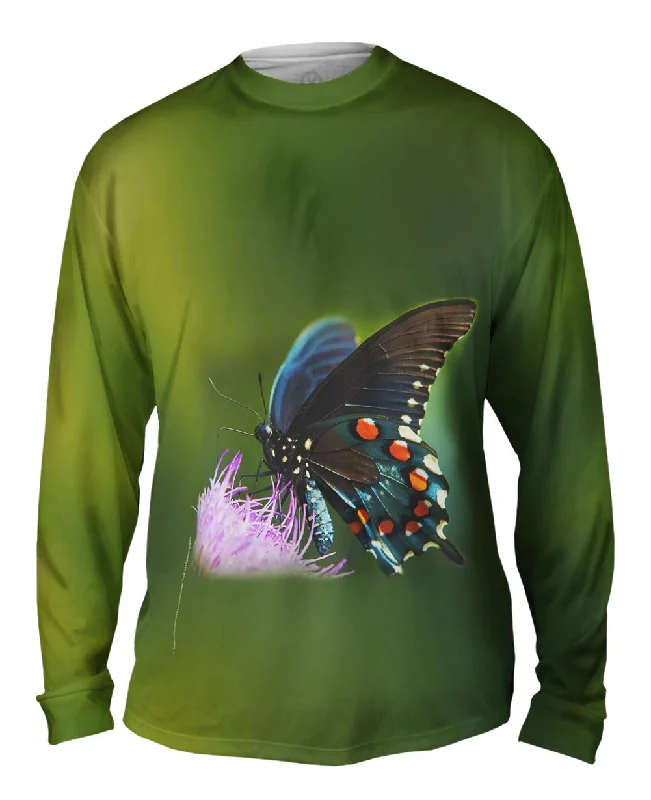 Trendy Logo Long Sleeve Shirt-Green Spotted Butterfly