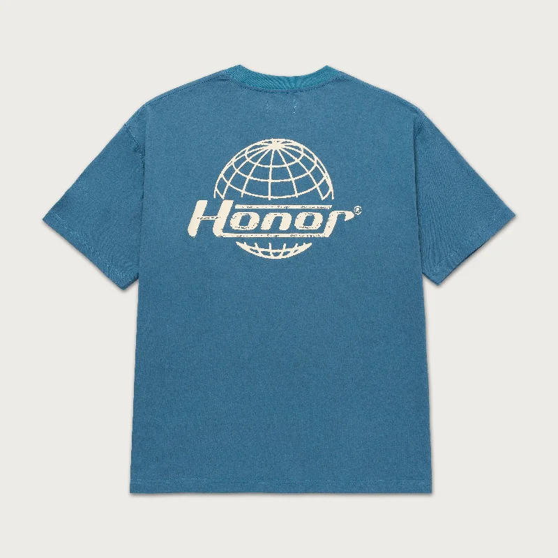 Minimal Print T-shirt-Honor Globe Logo Tee - Blue