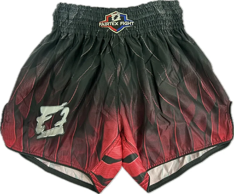 Printed Slogan Shorts-Fairtex Fight Muay Thai Shorts Dark Spirit Black Red