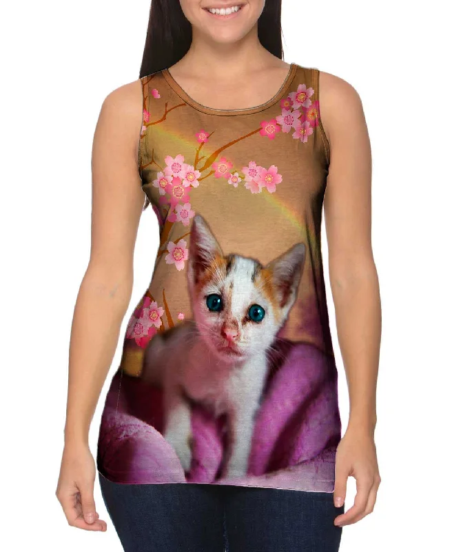 Fun Summer Graphic Tank-Cherry Blossom Kitten