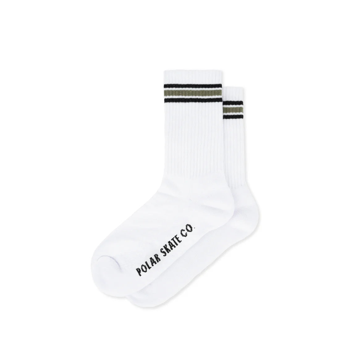 Trendy Crew Socks-Polar Skate Co. - Rib Socks | Stripe - White/Black/Sage