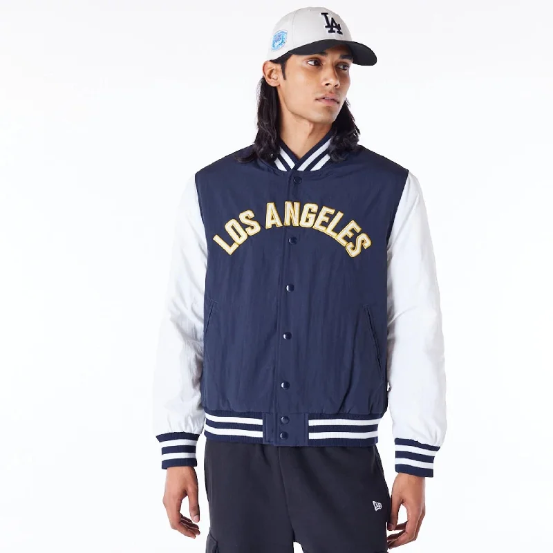 Trendy Parka Jacket-LA Dodgers MLB Wordmark Navy Bomber Jacket