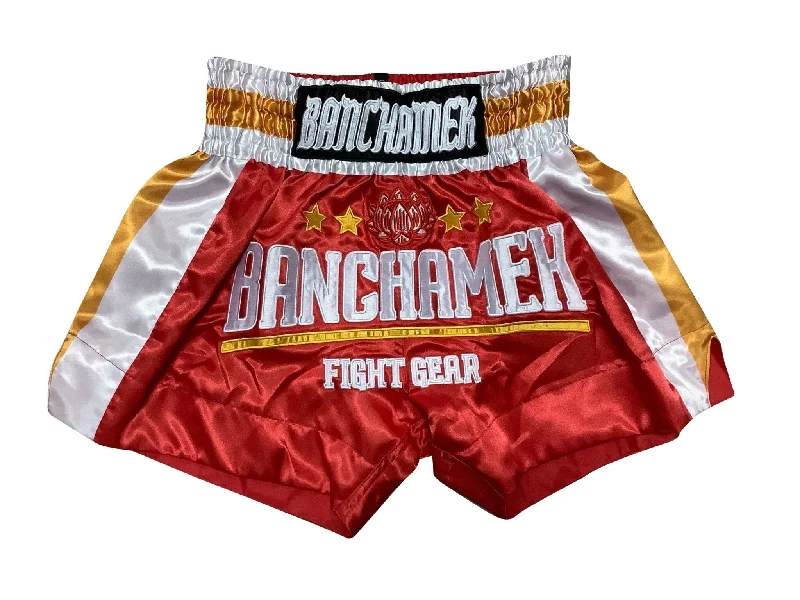 Loose Fit Cargo Shorts-Buakaw Shorts BFG4-4 RED WHITE GOLD