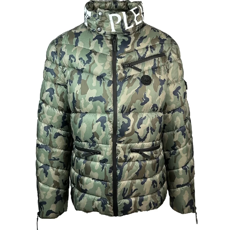 Custom Logo Bomber Jacket-Plein Sport Padded Bold Logo Camo Jacket