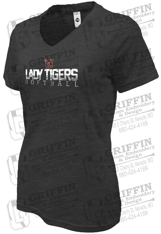 Cool Slogan T-shirt-Womens Soft-Tek V-Neck T-Shirt - Softball - Nevada Tigers 25-L