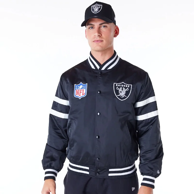 Classic Denim Jacket-Las Vegas Raiders NFL Satin Black Bomber Jacket