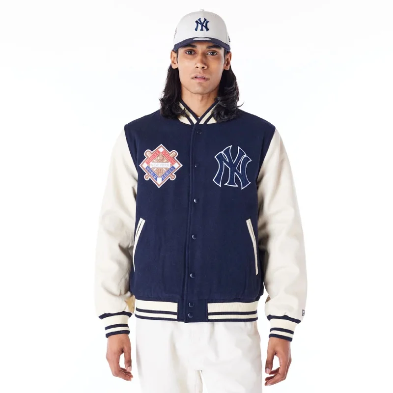 Insulated Winter Jacket-New York Yankees MLB Patch Navy Varsity Jacket