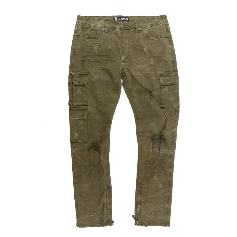 Lightweight Running Pants-M1737 Berteli Acid Cargo Pants - Olive