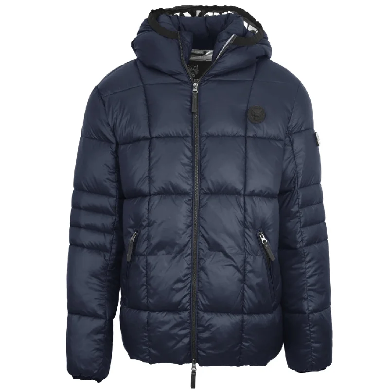 Outdoor Adventure Jacket-Plein Sport Small Circle Logo Quilted Navy Blue Jacket