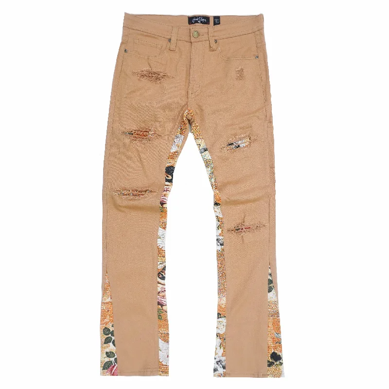 Stylish Dress Pants-F1915 Angel Tapestry Jeans - Khaki