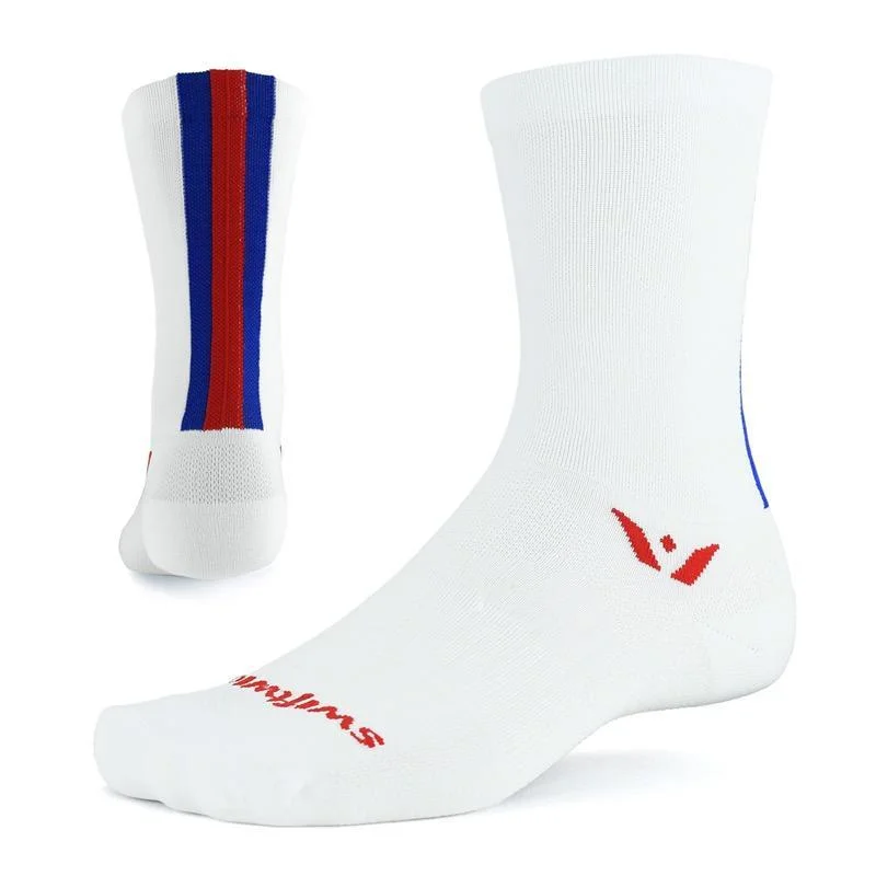 Fun Graphic Design Socks-Swiftwick Vision Six Euro Sock - White - 2020