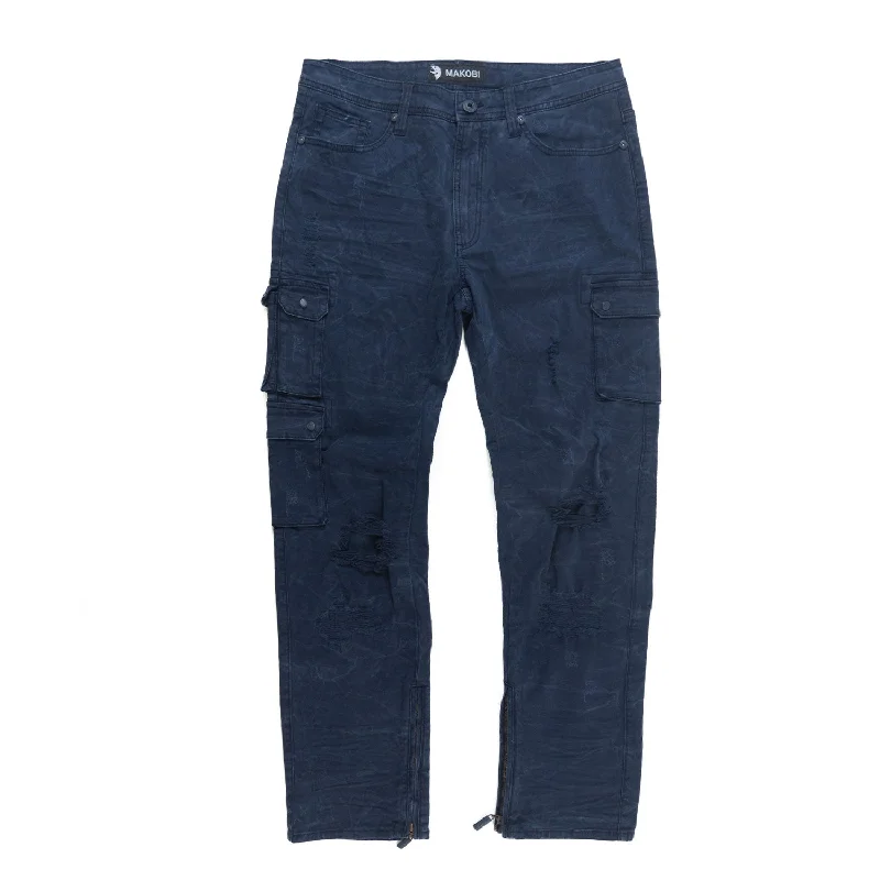 Athletic Performance Pants-M1737 Berteli Acid Cargo Pants - Navy