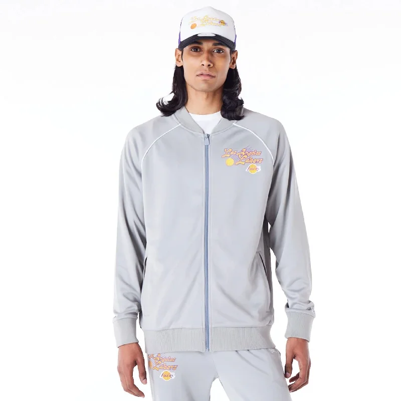 Soft Stretch Jacket-LA Lakers NBA Script Grey Track Jacket