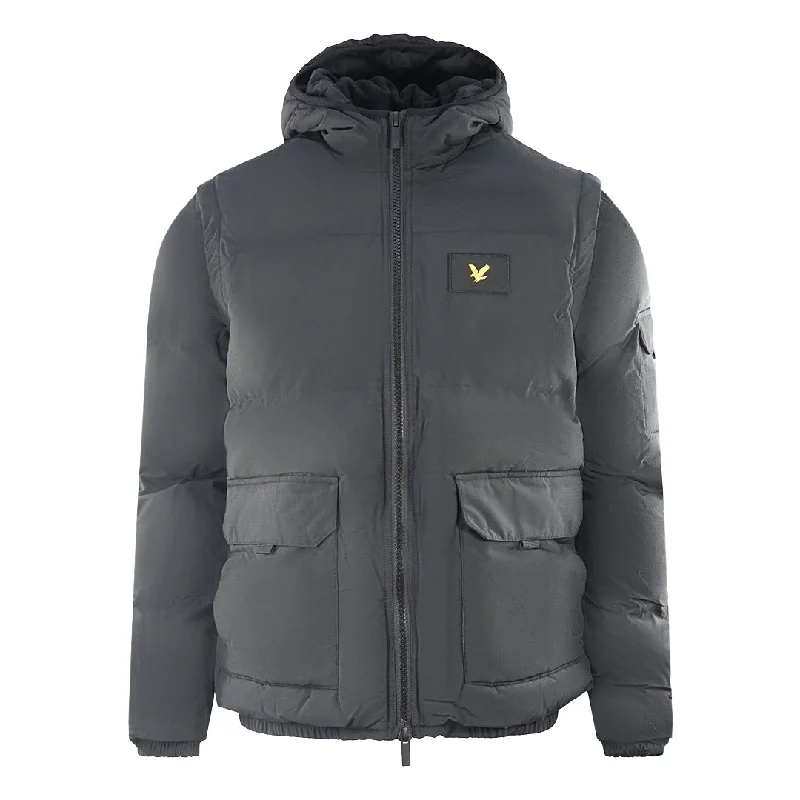 Windbreaker Outdoor Jacket-Lyle & Scott 2 in 1 Ripstop Black Puffer Jacket