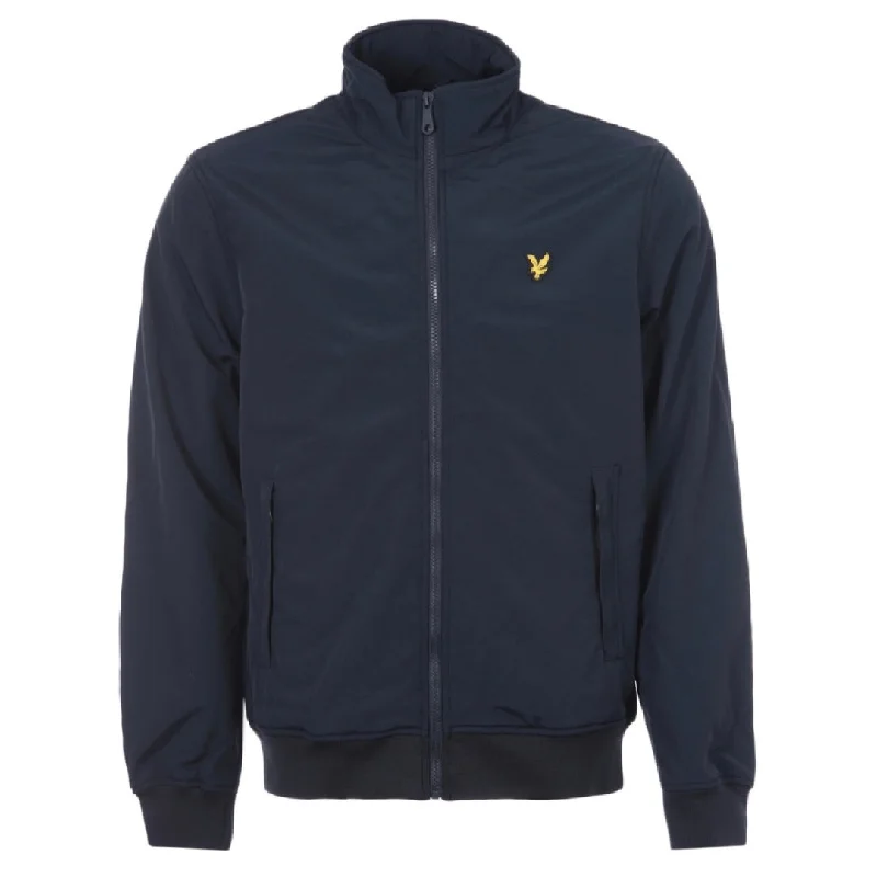 Sporty Zip Jacket-Lyle & Scott Fleece Lined Funnel Neck Navy Jacket