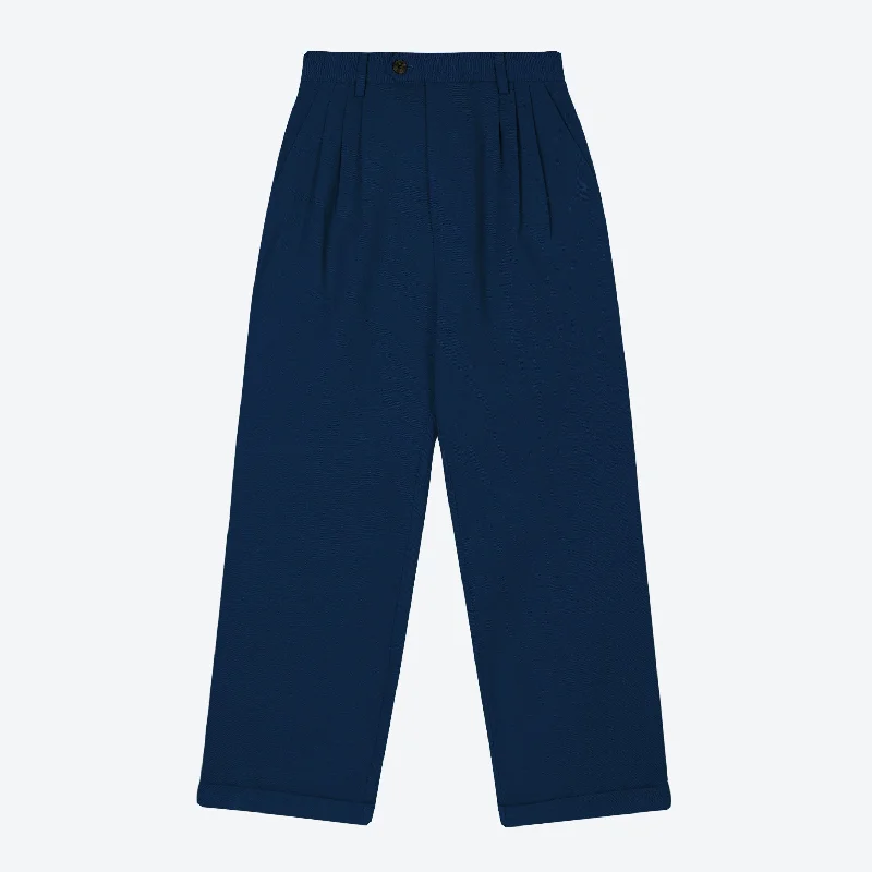 High-Performance Sports Pants-Lowie Drill Navy Pleat Front Trouser