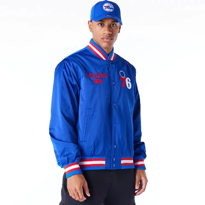 Trendy Varsity Jacket-Philadelphia 76ers NBA Satin Blue Bomber Jacket