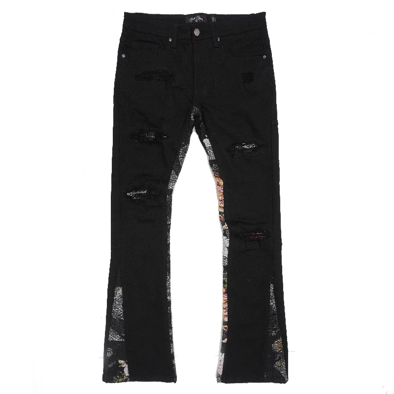 Bold Color Pants-F1915 Angel Tapestry Jeans - Black