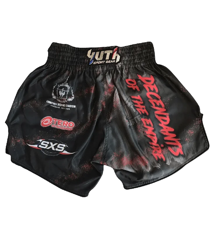 Floral Pattern Shorts-Fairtex fight Promotion shorts Decendants of the Empire Black