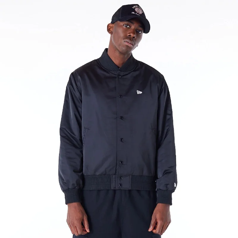 Cool Graphic Hoodie Jacket-New Era Satin Graphic Black Bomber Jacket