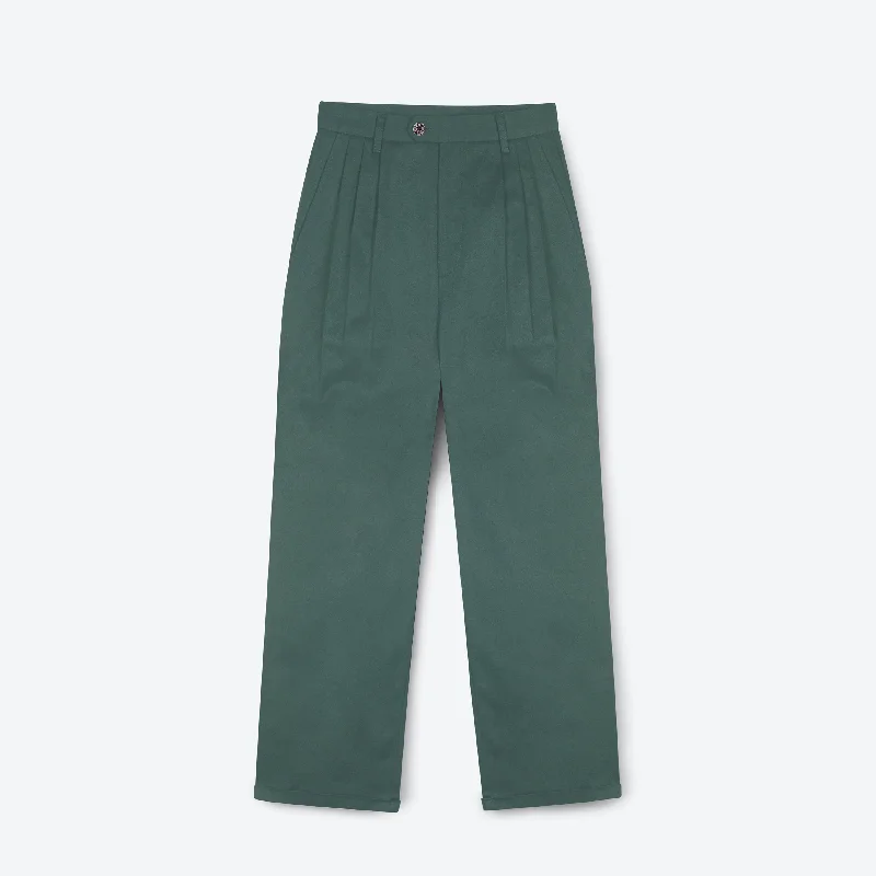 Relaxed Lounge Pants-Lowie Lowie Drill Sage Pleat Front Trouser