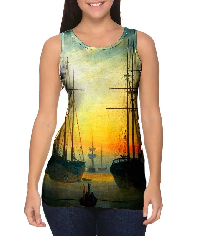 Soft Cotton Sleeveless Shirt-Caspar David Friedrich - "View of a Harbour" (1815)