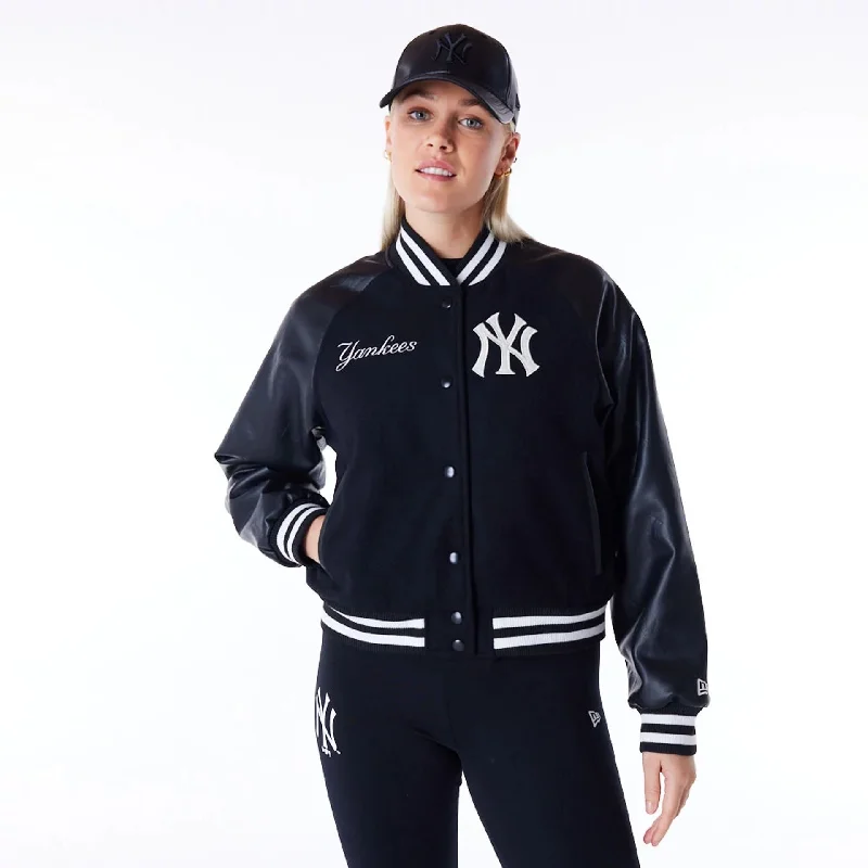 Water-Resistant Jacket-New York Yankees Womens MLB Black Varsity Jacket