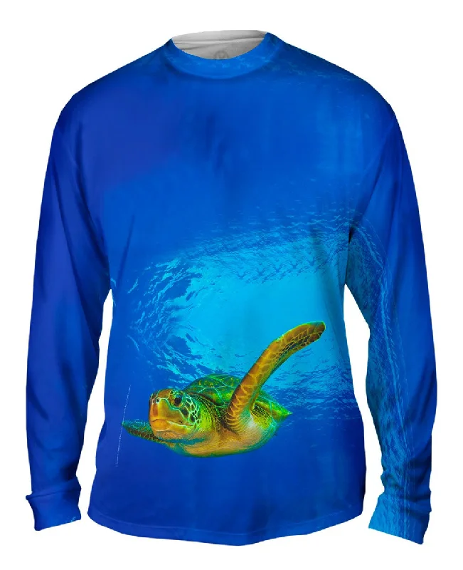 Cozy Casual Long Sleeve Shirt-Green Turtle Underwater