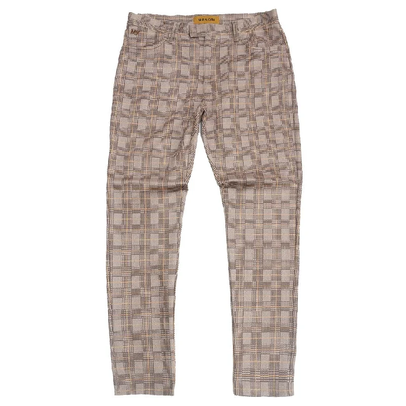 Comfortable Travel Pants-M1931 Vercelli Plaid Suede Pants - Khaki