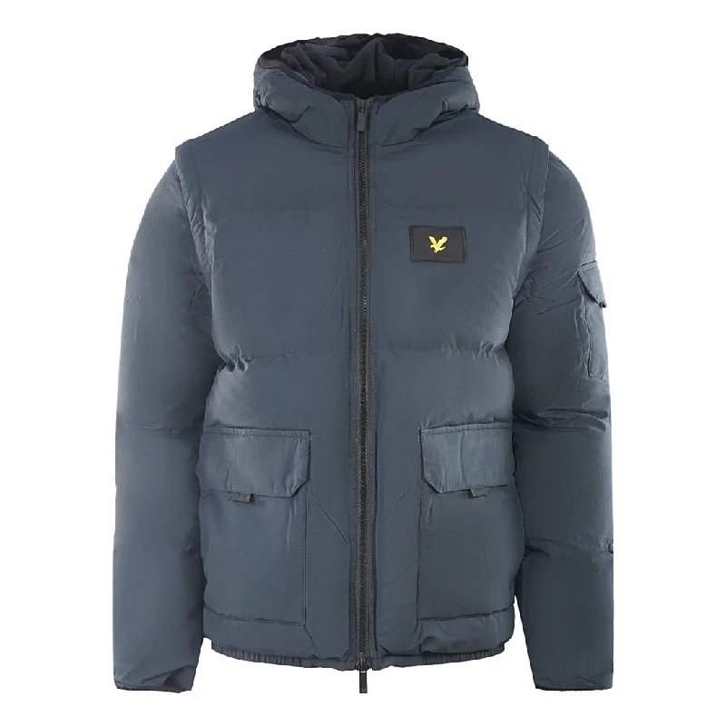 Layered Winter Jacket-Lyle & Scott 2 in 1 Ripstop Navy Blue Puffer Jacket