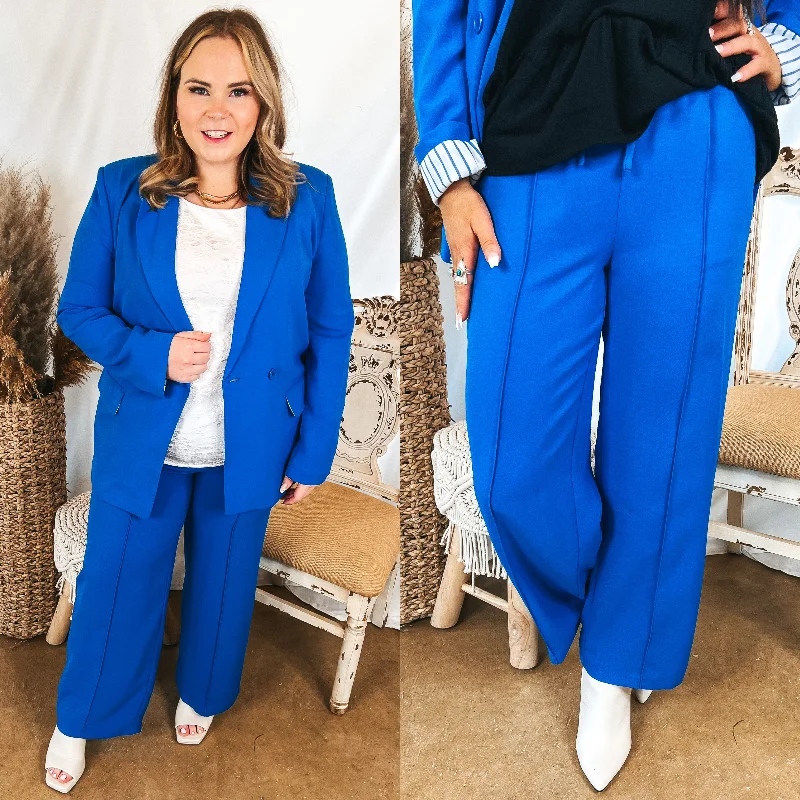 Casual Fit Running Pants-Bossy Business Drawstring Trouser Pants with Pockets in Royal Blue