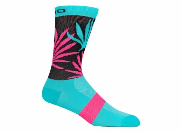 Casual Fit Socks-Giro Comp 6" High Rise Sock - Screaming Teal-Neon Pink - 2022