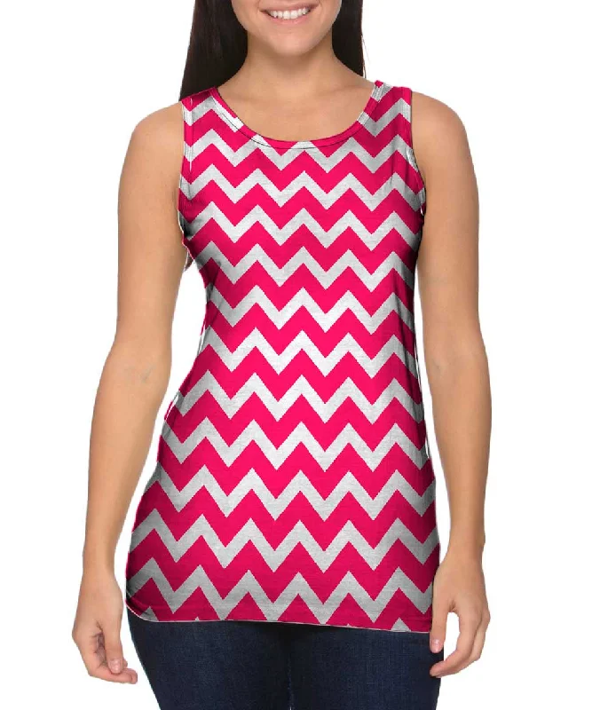 Sporty Design Tank Top-Chevron Thick Pink