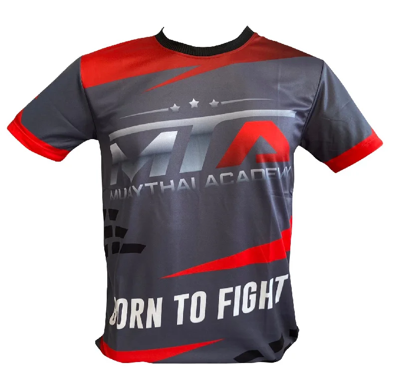 Abstract Art T-shirt-MTA Muay Thai T-shirt Born to fight 2 Grey Red