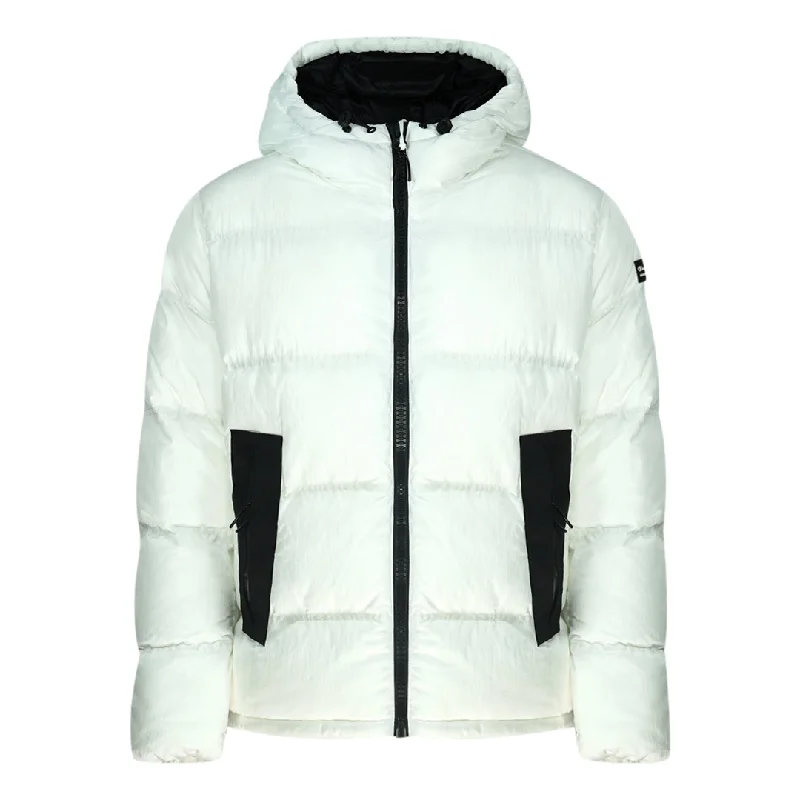 Casual Fleece Jacket-Champion Branded White Hooded Padded Jacket