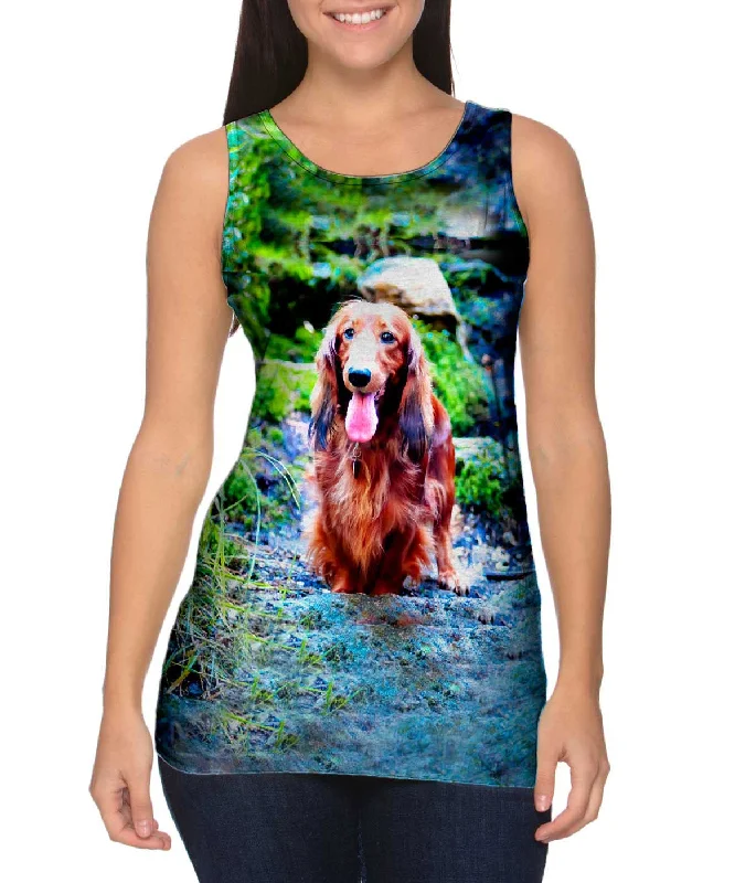 Bold Color Tank Top-Dachshund In Forest