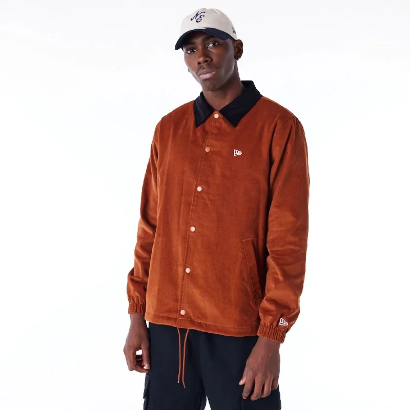 Graphic Print Jacket-New Era Brown Cord Coach Jacket