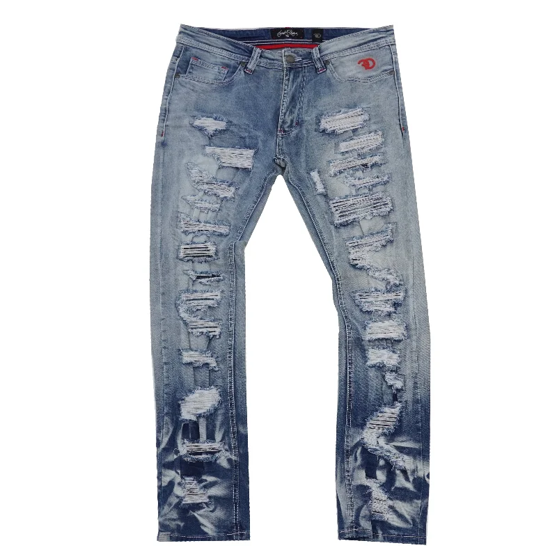 Trendy Patterned Pants-F1734 Frost All Over Shredded Jeans - Light wash