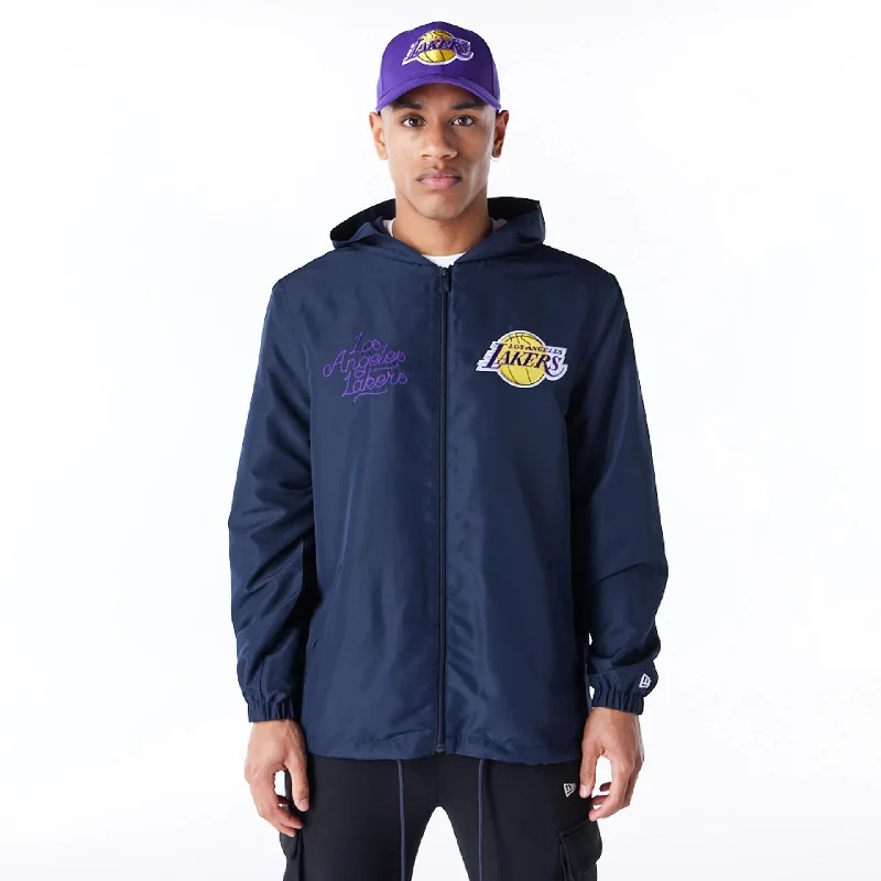 Outdoor Waterproof Jacket-LA Lakers NBA Graphic Navy Jacket