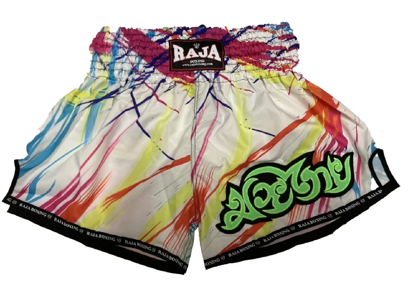 Fashionable Printed Shorts-Raja Muay Thai Shorts Graphic White R171