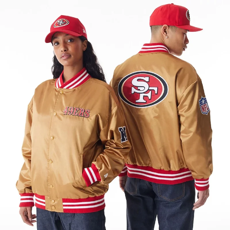 Premium Winter Jacket-San Francisco 49Ers NFL Beige Satin Bomber Jacket