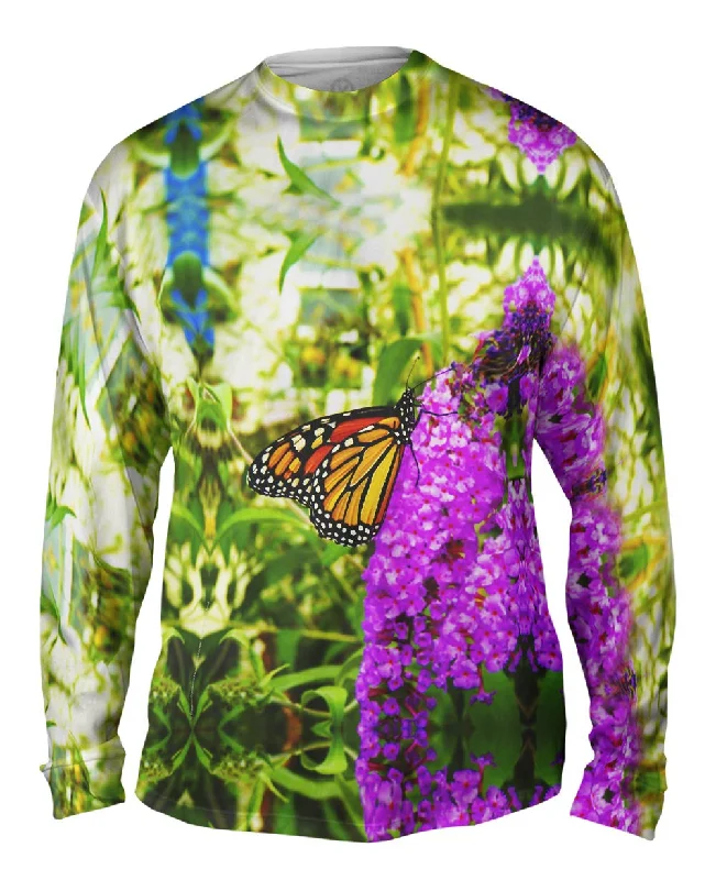 Stylish Zip Long Sleeve Top-Fanciful Monarch Butterfly