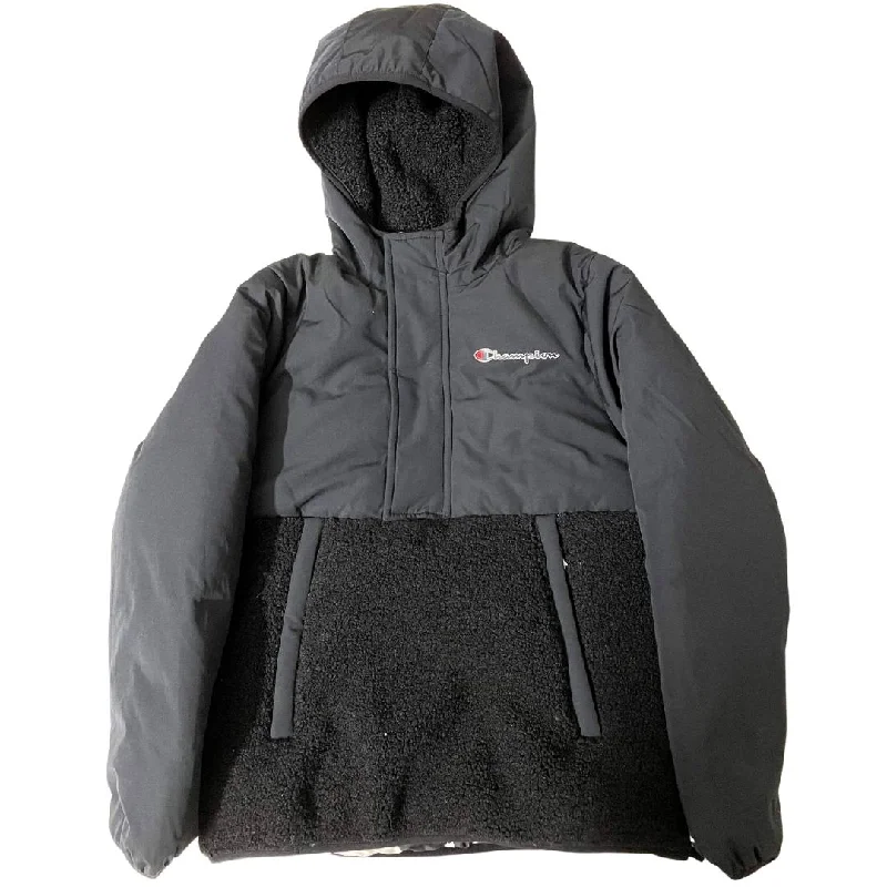 Stylish Sherpa Fleece Jacket-Champion Half Zip Black Hooded Jacket