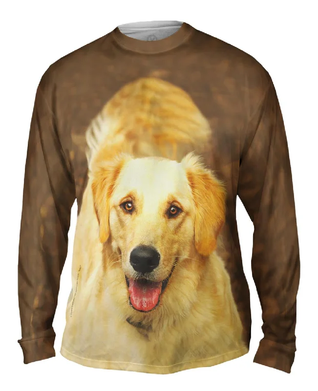 Classic White Long Sleeve-Fluffy Tailed Golden Lab