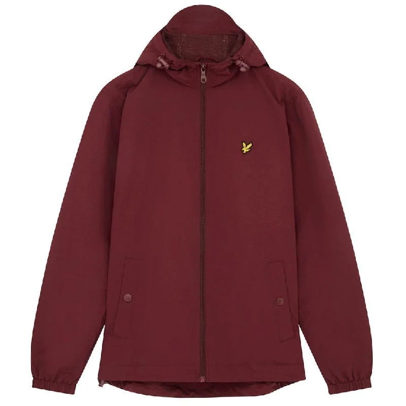 Classic Zip Jacket-Lyle & Scott Branded Burgundy Hooded Short Lightweight Jacket