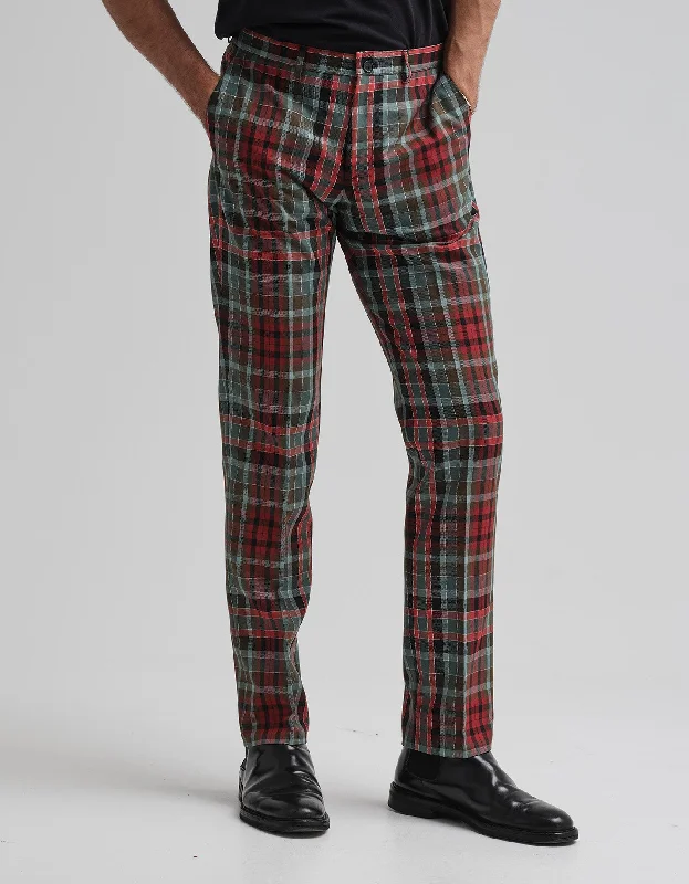 Soft Stretch Pants-Red & Green Gordon Tartan Trouser