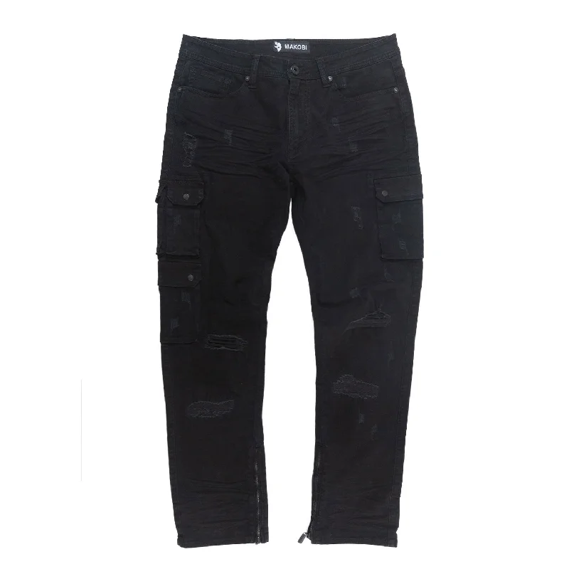 Graphic Print Pants-M1737 Berteli Acid Cargo Pants - Black