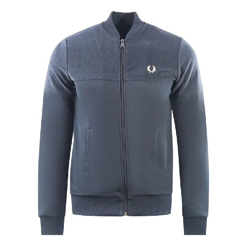 Stylish Zip-Up Jacket-Fred Perry Towelling Panel Navy Blue Track Jacket